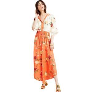 FARM RIO Kiera Kimono Maxi Dress Orange and White Floral Small